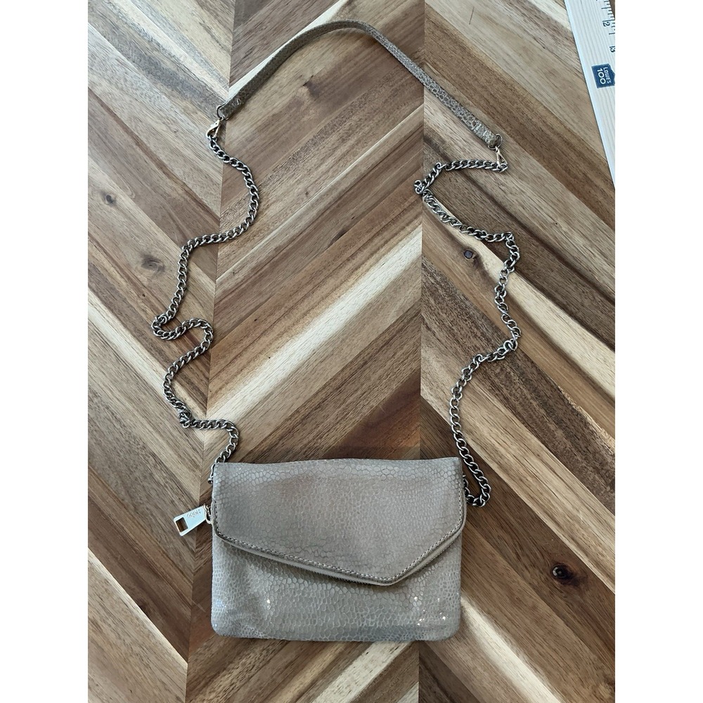 Hobo The Original Square‎ Crossbody Bag Leather Suede Metallic Chain Strap Mini - Picture 2 of 8
